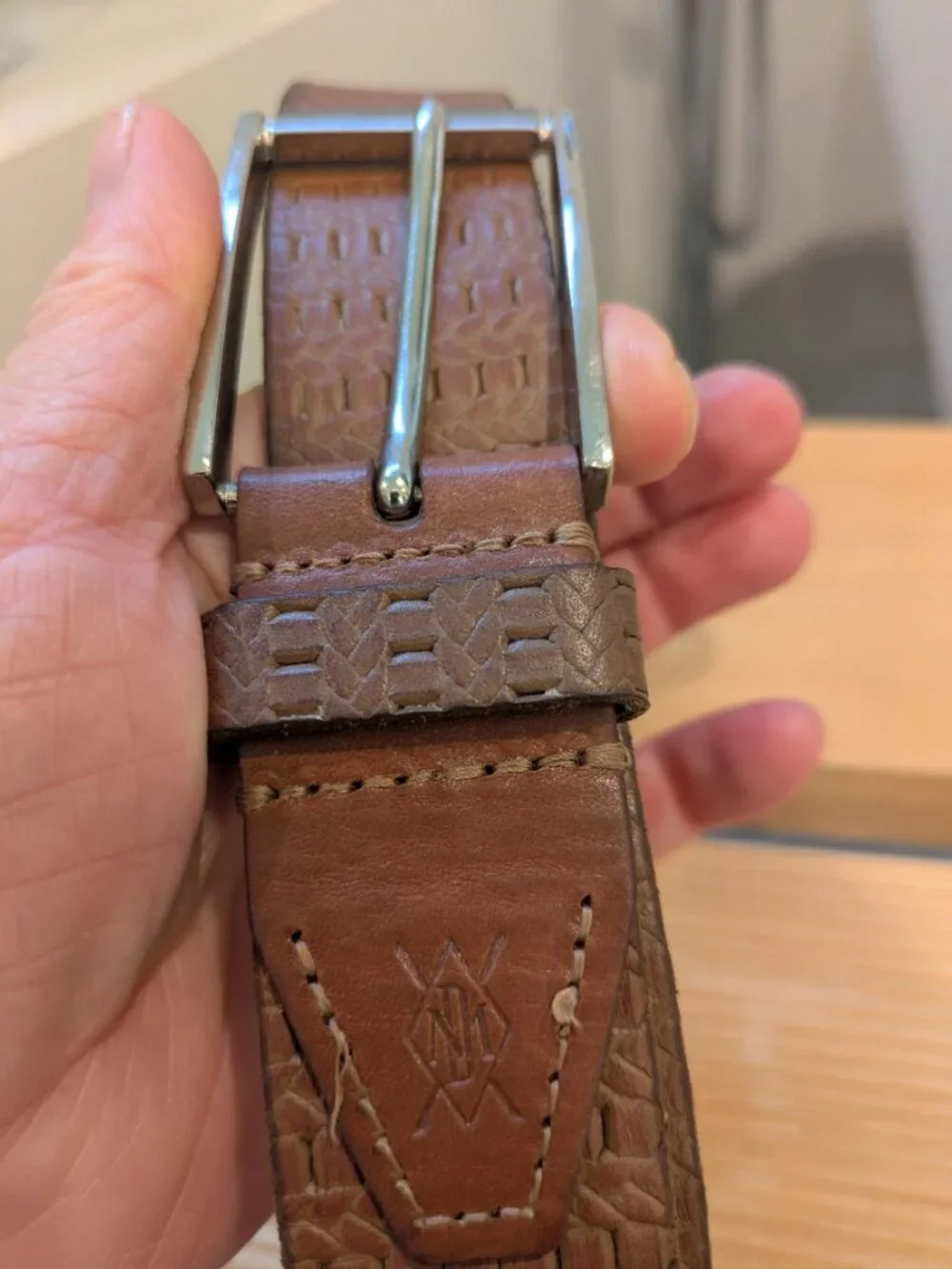 Martin Dingman Countrywear Brown Basket Grain Leather Belt Men's Size 36 USA.